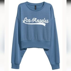 H&M Blue Los Angeles Cropped Sweatshirt Size Women's Large